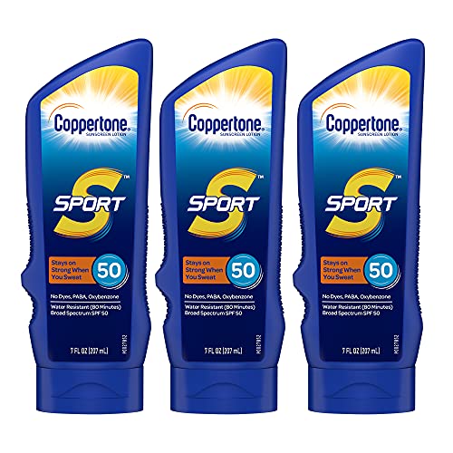 Coppertone SPORT Sunscreen Lotion Broad Spectrum SPF 50 Multipack (7 Fluid Ounce Bottle, Pack of 3) (Packaging May Vary)
