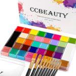 CCbeauty Professional Face Paint Kit with Brushes 36 Colors(22 Regular,8 Metallic and 6 Glow Color) Halloween Neon Body Paint Oil Based SFX Cospl