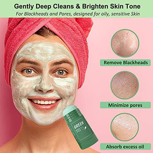 Green Tea Mask Stick for Face, Purifying Solid Green Clay Stick Mask For Blackhead Remover, Anti-Acne Oil Control & Clean Pores for All Skin Type