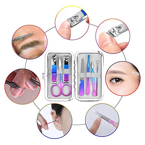 Manicure Set 7 pcs Pedicure Kit Professional Fashion Stainless Steel Nail Clippers Nails Cuticle Remover Toenail Cutter Grooming Tools for Girls