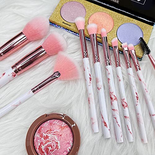 Makeup Brushes DUAIU 15PCs Pink Marble Makeup Brush Set Professional Premium Synthetic Make Up Brushes for Foundation, Powder, Blush, Contour, Co