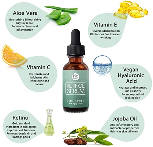 Retinol Serum - Retinol Liposome Delivery System with Vitamin C, Aloe, and Vegan Hyaluronic Acid - High Strength Anti Aging Serum for face, décol