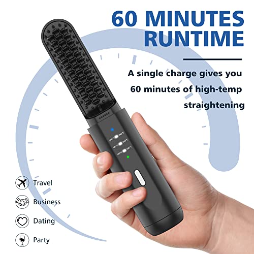 VIKICON Beard Straightener, Cordless Quick Heated Beard Straightener Brush for Men, 2 in 1 for Beard&Hair Comb, 3 Temperature Settings/Anti-Scald