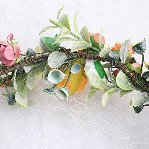 Floral Crown Headband Flower Hair Garland Headband Bridal Flower Hair Wreath Headpiece with Ribbon for Wedding Party Halloween Costume