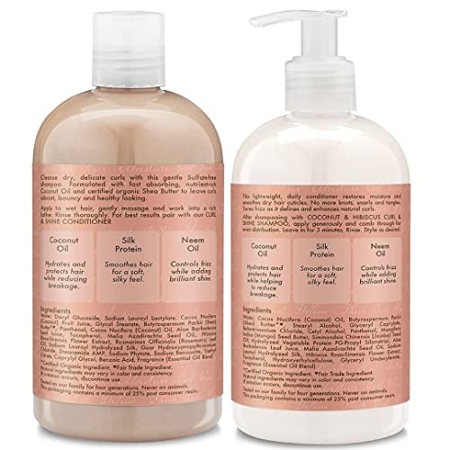 Shea Moisture Coconut & Hibiscus Curl & Shine Shampoo and Conditioner Set W/silk Protein and Neem Oil 13 Oz Bottles by Shea Moisture