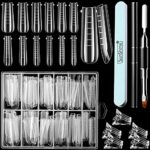 120 Pieces Dual Nail Forms Set Gel Nail Mold Extension Forms Coffin Nail Gel Forms for Acrylic UV Nails Clear with 12 Sizes Scale and Nail Clips