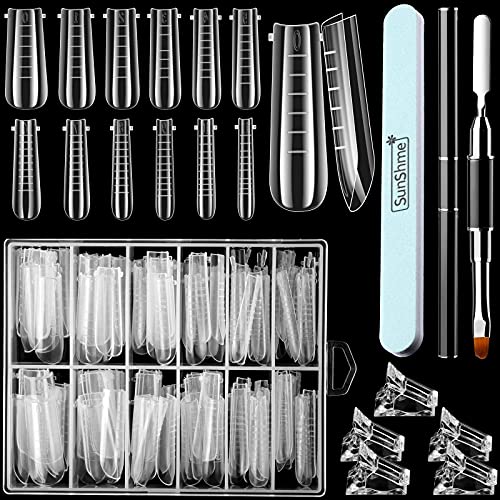 120 Pieces Dual Nail Forms Set Gel Nail Mold Extension Forms Coffin Nail Gel Forms for Acrylic UV Nails Clear with 12 Sizes Scale and Nail Clips