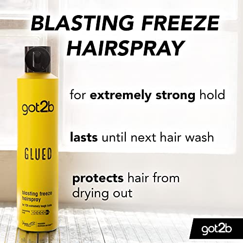 Got2b Glued Hairspray, Blasting Freeze Spray, Strong Hold Hairspray for Up to 72 Hours, Vegan, Silicone Free, 300 ml