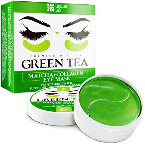 Green Tea Matcha Under-Eye Patches with Collagen and Hyaluronic Acid - Hydrating Under-Eye Mask for Dark Circles and Puffiness - Anti-Aging and A
