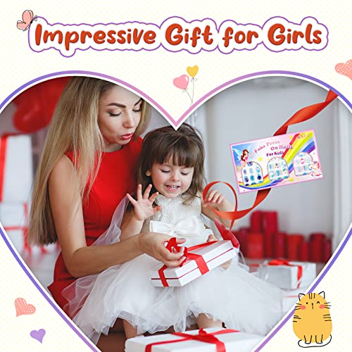 Children Press On False Nails, 144 Pcs 6 Pack Children Acrylic Fake Nails Press on Pre-glue Full-Cover False Nail Art Kits with 2 Nail Files for