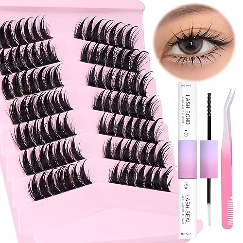 DIY Lash Extension Kit Cluster Lashes 240pcs Lash Cluster Individual Eyelash Extension Kit Natural D Curl Cluster Lash with Lash Bond and Seal, A