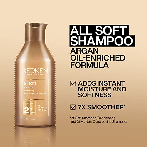 REDKEN | All Soft Hydrating Shampoo, Conditioner 300ml and Moisture Restore Leave In Treatment 150ml for Ultimate Immediate Hydration & Shine