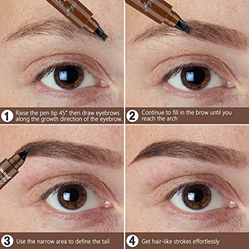 2PCS Eyebrow Pen,Long-Lasting Brow,Waterproof Eyebrow Pencil,Eyebrow Makeup Natural Professional Eyebrow,Eyebrow Pen with Fork Tip (Dark Brown&Gr