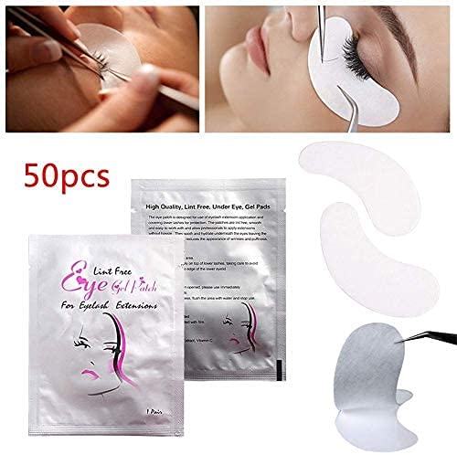 Eye Gel Pads - 50 Pairs of Eyelash Lash Extension Under Eye Gel Pads Lint Eye Patches with Smooth Front Side and Collagen Back Side