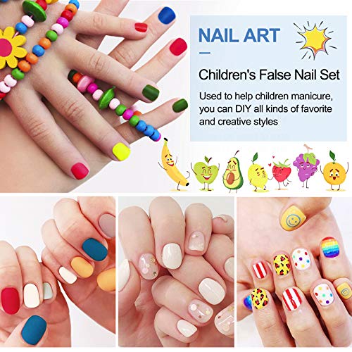 Kalolary 600pcs Kids False Nail, Children Transparent Acrylic Nail Tips Full Cover Short False Nail Kits, Lovely Gift for Kids Little Girls Nail
