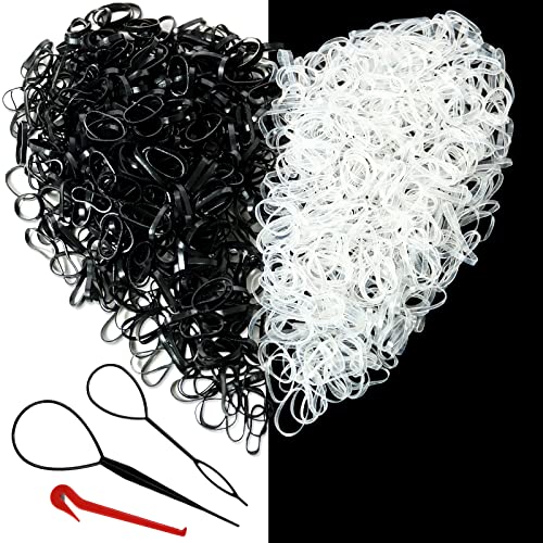 Hanyousheng Hair Bands, 1000 Pcs Hair Elastic Bands, Black and Clear Small Hair Bands, Small Elastic Bands for Hair, for Kids Hair Braiding,Weddi