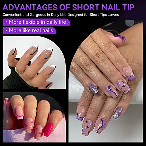 Gelike ec Short Coffin Nail Tips - XS Soft Gel Nail Tips Coffin Shaped Full Cover Gel X Nails Pre Etched for Extensions,PMMA Resin Clear Strong F