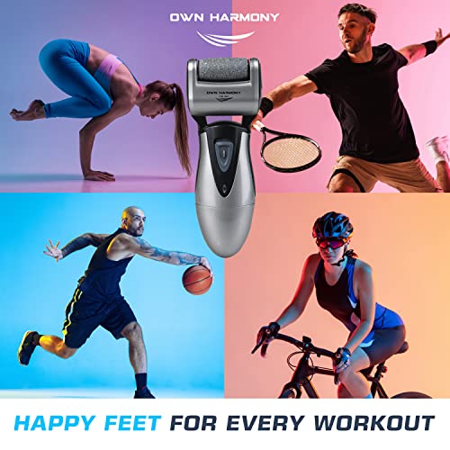 Electric Hard Skin Remover for Men by Own Harmony: USA's Best Rated Callus Remover- Rechargeable Pedicure Tools w 3 Coarse Rollers, Velvet-Smooth