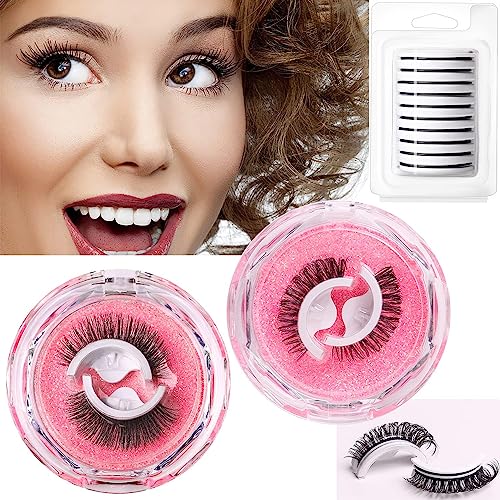Chlffua Reusable Self-Adhesive Eyelashes, Wispy Fake Eyelashes Natural Look, Fluffy Curling Long Eyelashes, No Glue/Eyeliner/Magnet Needed, Water