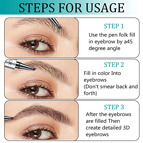 Eyebrow Pencil Microblading Eyebrow Pen with 4 Micro-Fork Tip Long Lasting Waterproof Eyebrow Makeup Looks Like Hair Defined Natural Beauty Profe