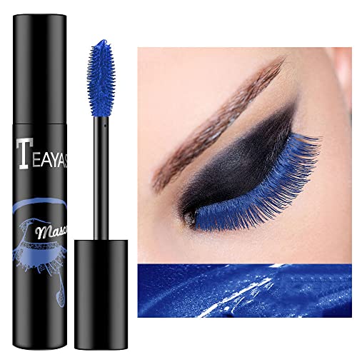Blue Colored Mascara - Colorful Mascara/Waterproof Long-lasting 4D Silk Fiber Lash Mascara/Smudgeproof Fast Dry Eye Lashes Curling Lengthening Th