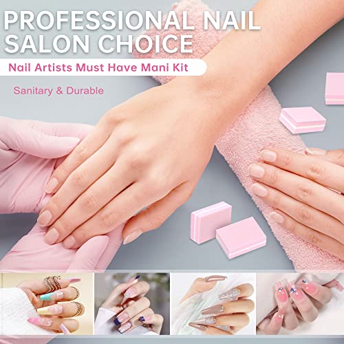 SALVMARY 50 Pcs Mini Nail Buffer 100/180 Grit Double Side Sponge Sanding Nail File Buffer Blocks Professional Nail Care Tools(Pink)