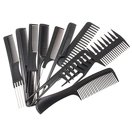 PLASTIFIC 10Pcs Hairdressing Comb Set Hair Styling Pro Kit Professional Barber Salon Gift Black Colour Set - Portable Set Hair Care Style Accesso
