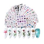 Cyalean Nail Art Stickers, 24 Sheets Water Transfers DIY Art Nail Stickers Self Adhesive Colorful Flowers Watermark Nail Sticker for Women Girls