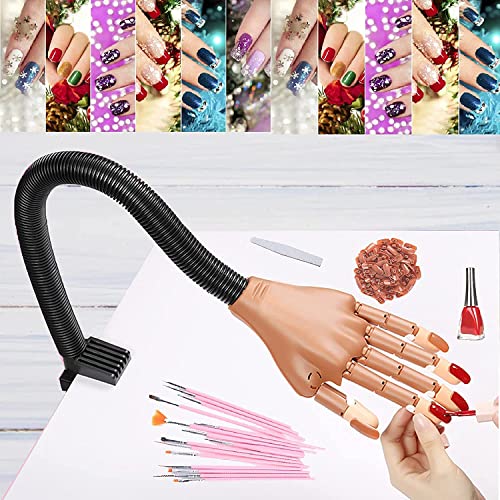 Upgrade Nail Training Hand, Professional Nail Art Hand, Practice Hand for Acrylic Nails, Adjustable Nail Practice Hand with 100PCS Practice Nail