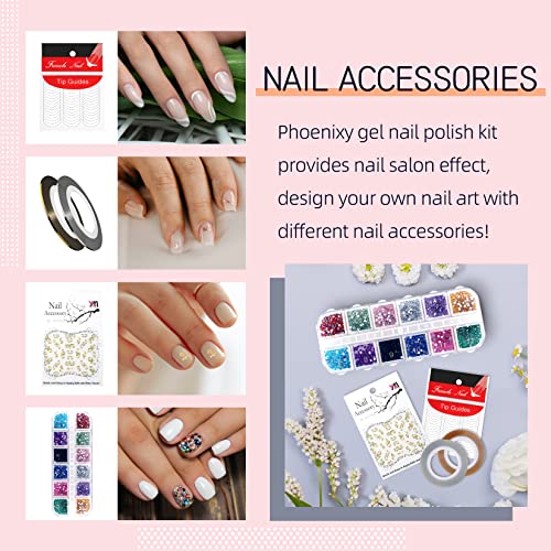 Gel Nail Polish Starter Kit with UV Light 80W LED Nail Lamp, Phoenixy 12 Colors Soak Off Gel Nail Polish Set Base and Glossy Top Coat Manicure To