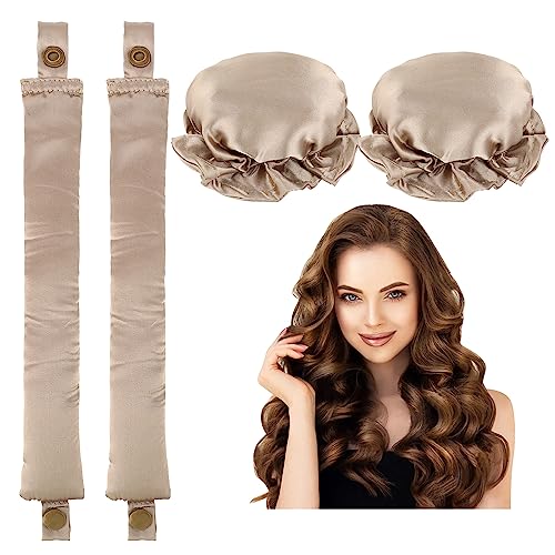 Heatless Hair Curler,2PCS Satin Heatless Curls Set,Heatless Curlers Headband with Hairnet,Hair Curlers No Heat,Heatless Curling Set For Sleeping