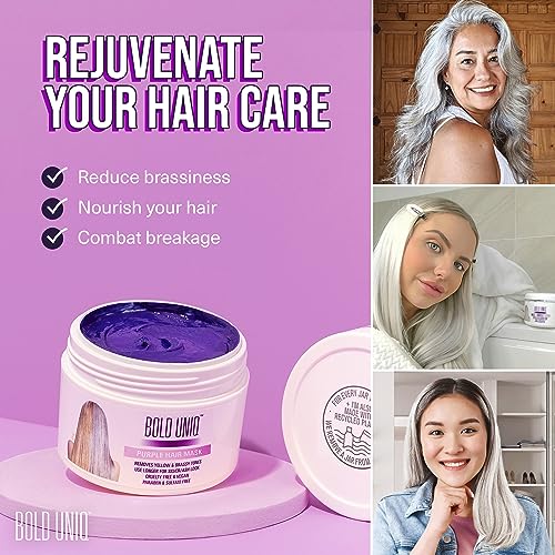 Purple Hair Mask for Blonde, Platinum and Silver Hair - B Uniq Blue Masque to Reduce Brassiness and Condition Dry, Damaged Hair - Sulfate Free To