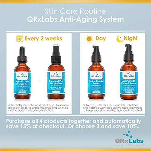 QRxLabs Peptide Complex Serum/Collagen Booster For The Face With Hyaluronic Acid And Chamomile Extract - Anti Aging Peptide Serum, Reduces Wrinkl