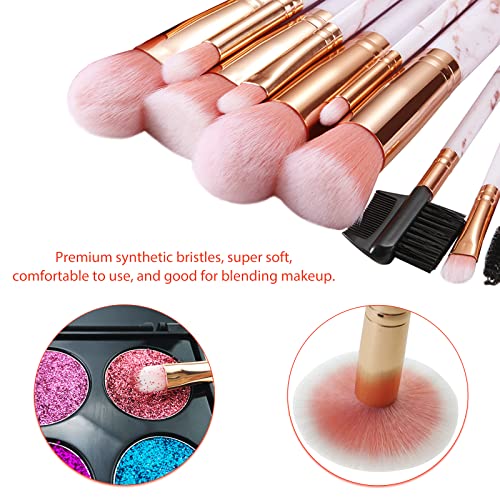 Makeup Brushes DUAIU 15PCs Pink Marble Makeup Brush Set Professional Premium Synthetic Make Up Brushes for Foundation, Powder, Blush, Contour, Co