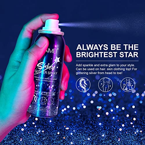 Glitter Spray - Temporary Shiny Glitter Spray for Body, Hair, Face and Clothing, Waterproof Hairspray, Shimmer Silver Powder for Prom, Festival R