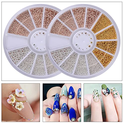2 Boxes 3D Nail Art Decorations Nails Art Mini Steel Ball Nail Beads Nails Beauty Decorations Accessory Tool for Nail Decoration