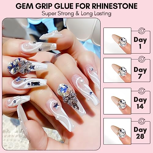 Makartt No Wipe Nail Rhinestone Glue Gel, Super Adhesive Nail Gel for Gems, Nail Art Gel Glue for Rhinestones Crystal Stones Jewels