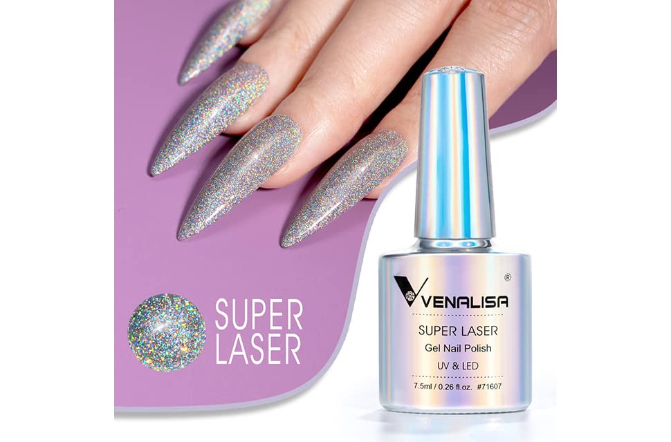 VENALISA Holographic Gel Nail Polish Silver Glitter Effect Sparkling Colors Soak off UV LED Nail Lamp for Nail Starters at Home
