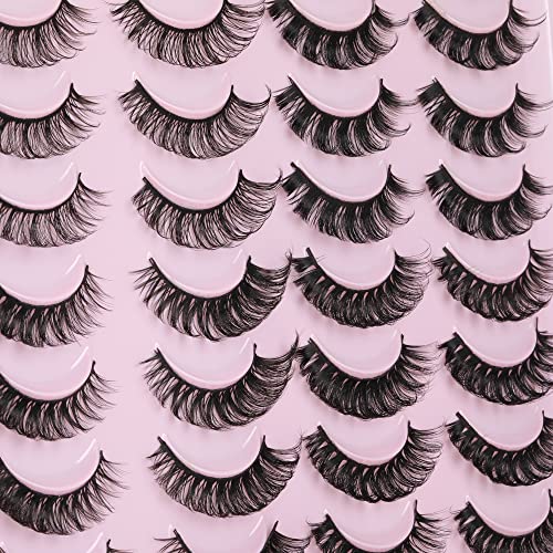 Ruairie False Eyelashes Natural Look Russian Strip Lashes D Curl Fluffy Wispy Faux Mink Lashes 20 Pairs 4 Styles Volume Curly Fake Eyelashes Pack