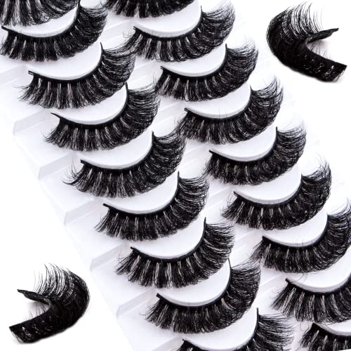 False Eyelashes Russian Strip Lashes 10 Pairs Reusable Natural Look 7D Faux Mink Lashes Fluffy Volume Wispy Fake Eyelashes Handmade Thick Soft Lo