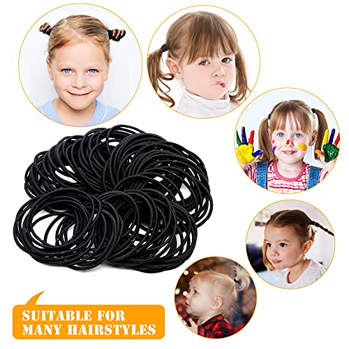 HXC 100pcs Black Elastic Hair Bands, Small Elastic Hair Bobbles For Women, 2mm Thin Hair Tie for Kids, Soft Hair Bands withou Metal, Elastic Pony