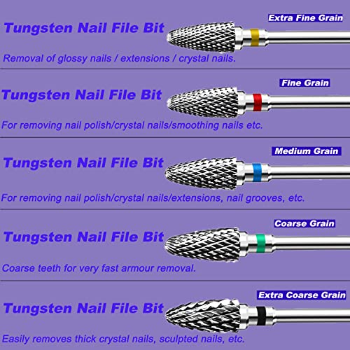 Fantexy Nail Drill Bits Set For Acrylic Nails,3/32 Inch Professional Tungsten Nail File Bits Nail Art Tools,Manicure Pedicure Shapen Remove Tools