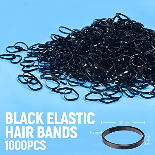 Black Elastic Hair Bands, MORGLES 1000 Hair Rubber Bands Braiding Bands Hair Elastics Small Hair Bands Elastic hair Ties Wedding Hairstyle Hair B