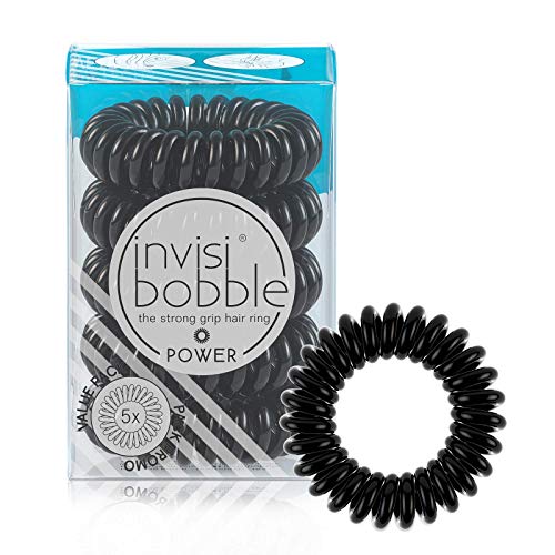 invisibobble POWER Hair Ties, True Black, 3 Pack - Extra Strong Grip, Waterproof, Traceless - Perfect for Sports, Suitable for All Hair Types