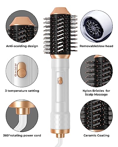 Hot Air Brush Set - 4 in 1 Hair Styler with Hair Dryer with 3 Temperature, Hair Straightening Brush, Suitble for Curling Straightening Drying, Io