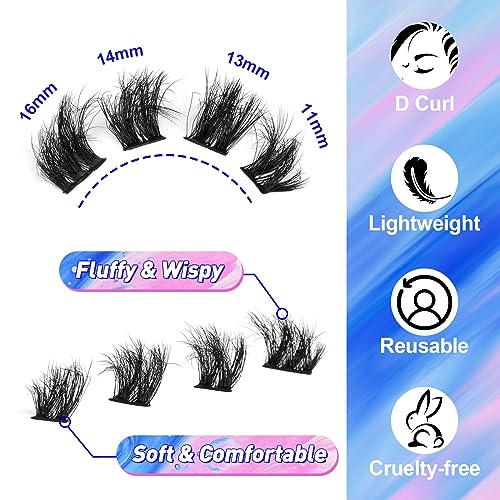 Individual Lashes Wispy Cluster Lashes D Curl Eyelashes Individual Fluffy Cluster Eyelash Extensions 11-16MM Fluffy Mink Lash Clusters DIY at Hom