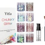 Yitla 8 Color face Glitter Cosmetic Glitter, for Body, Cheeks and Hair, Festival and Party Beauty Makeup - Includes Long Lasting Fix Gel and Brus