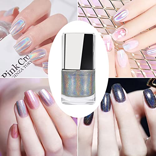 Holographic Nail Polish, Glitter Nail Polish With Mermaid Effect Silver Nail Polish, Long Lasting Nail Polish Polarising Glitter,Nail Polish Art