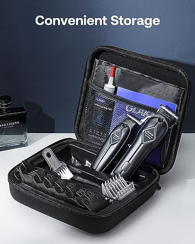 GLAKER Professional Hair Clippers Men + T-Blade Trimmer Kit - Cordless Hair Cutting Kits with 15 Guards & 100ml Blade Oil, Complete Barber Kit wi