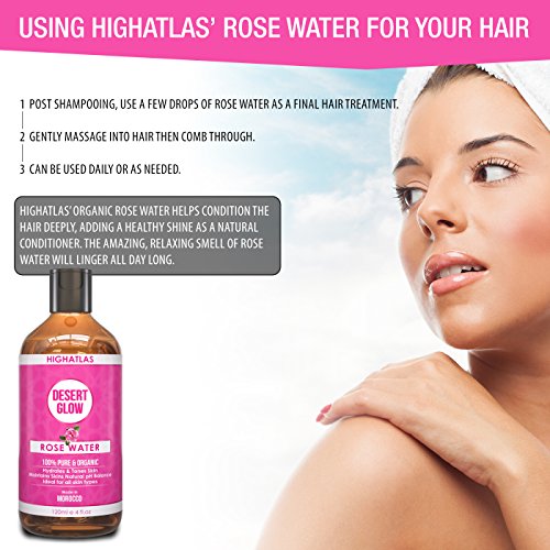 Pure Organic Rose Water by HighAtlas | Facial Toner Spray | 100% Moroccan Rosa Damascena Water | Alcohol-Free | Makeup Remover | Face Toner, Nour